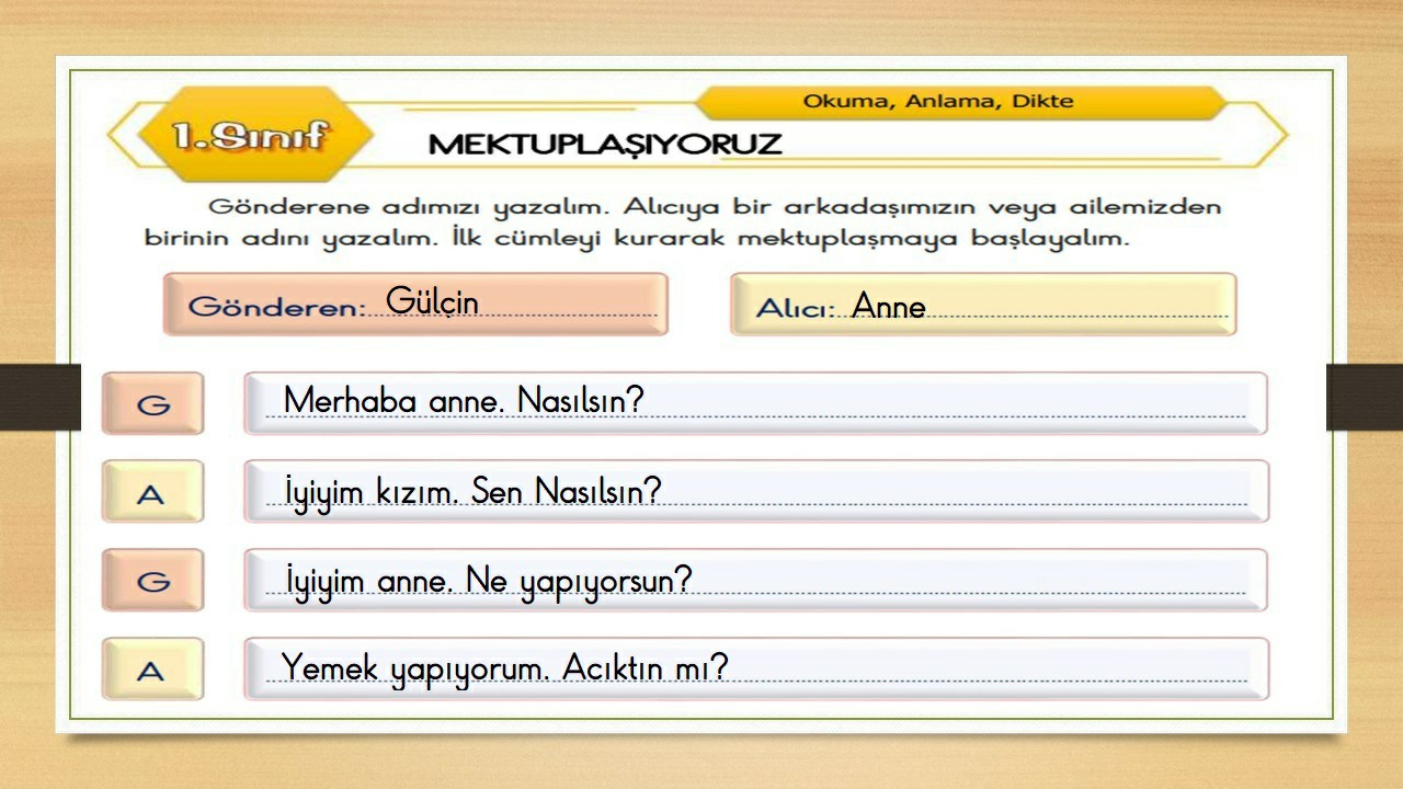 1. Sınıf Türkçe Mektuplaşıyoruz Etkinliği