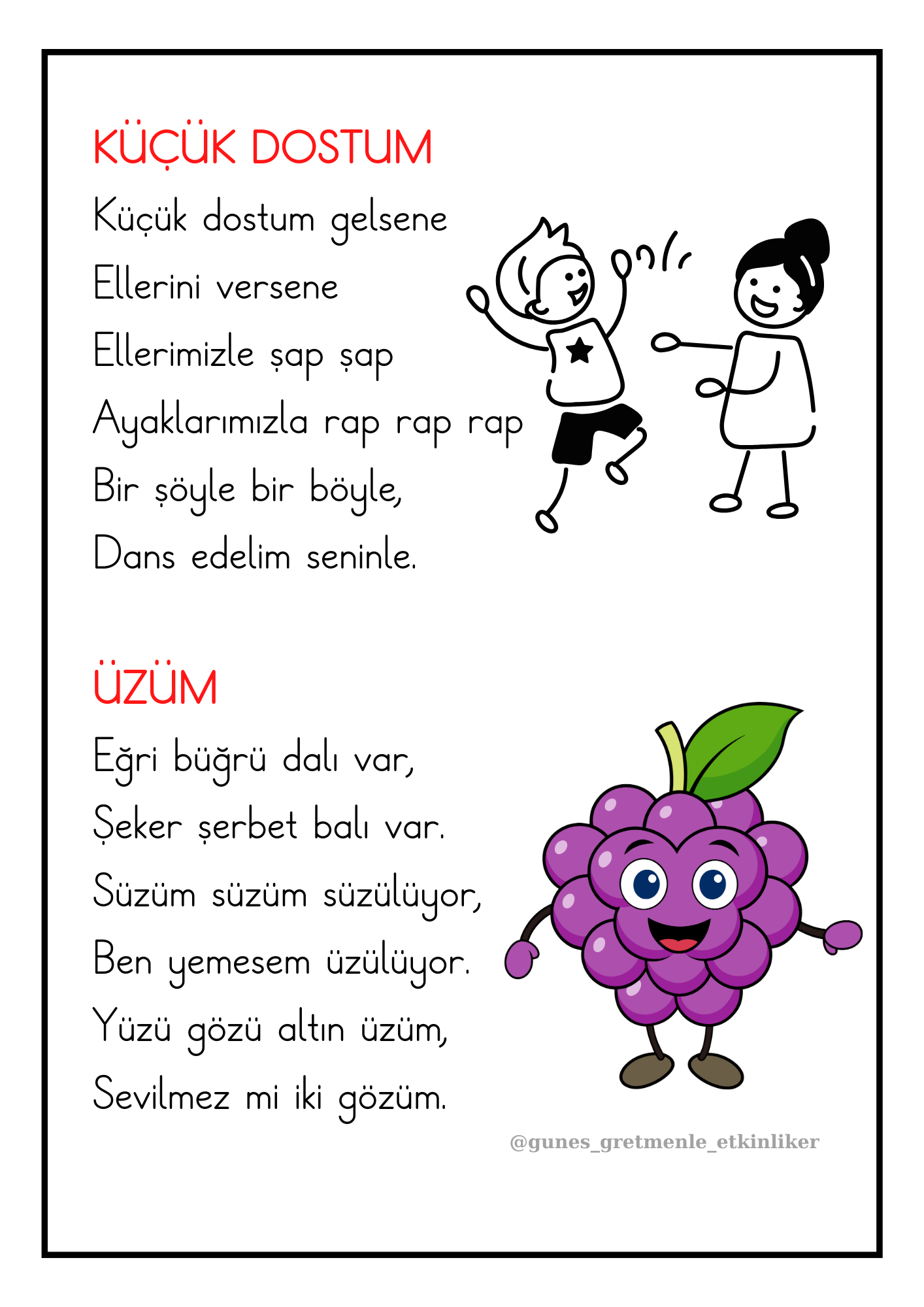 1. Sınıf Türkçe Tekerlemeler