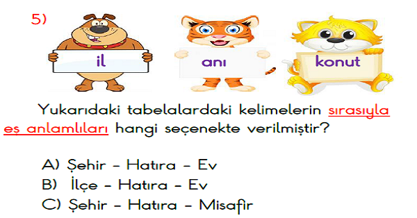 2. Sınıf Haftalık Kazanım Değerlendirme Testi 6.Hafta (16-20 Ekim)