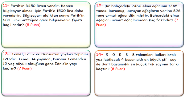4. Sınıf Matematik Çıkarma İşlemi Problemler-4