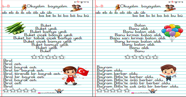 1. Sınıf İlk Okuma Yazma B-b Hızlı Okuma Metinleri (4 Sayfa)