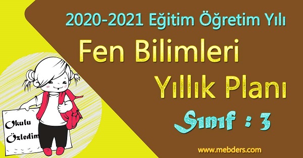 2020 - 2021 Yılı 3. Sınıf Fen Bilimleri Yıllık Planı (Tuna Yayınevi)