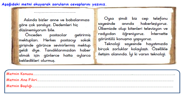 4. Sınıf Türkçe Metnin Konusu-2