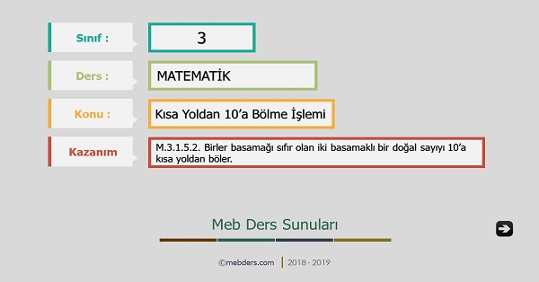 3. Sınıf Matematik 10 İle Kısa Yoldan Bölme İşlemi Sunusu