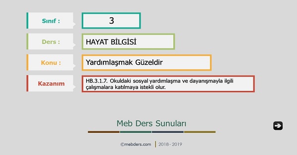3. Sınıf Hayat Bilgisi Yardımlaşmak Güzeldir Sunusu