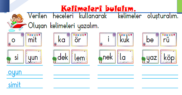 1. Sınıf Türkçe Kelimeleri Bulalım Etkinliği