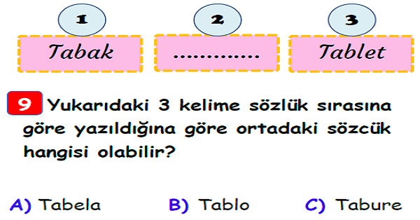 3. Sınıf Türkçe Alfabetik Sıralama Yaprak Test