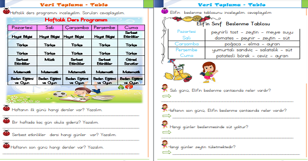 1.Snıf Matematik Veri Toplama ve Tablo Etkinliği-2