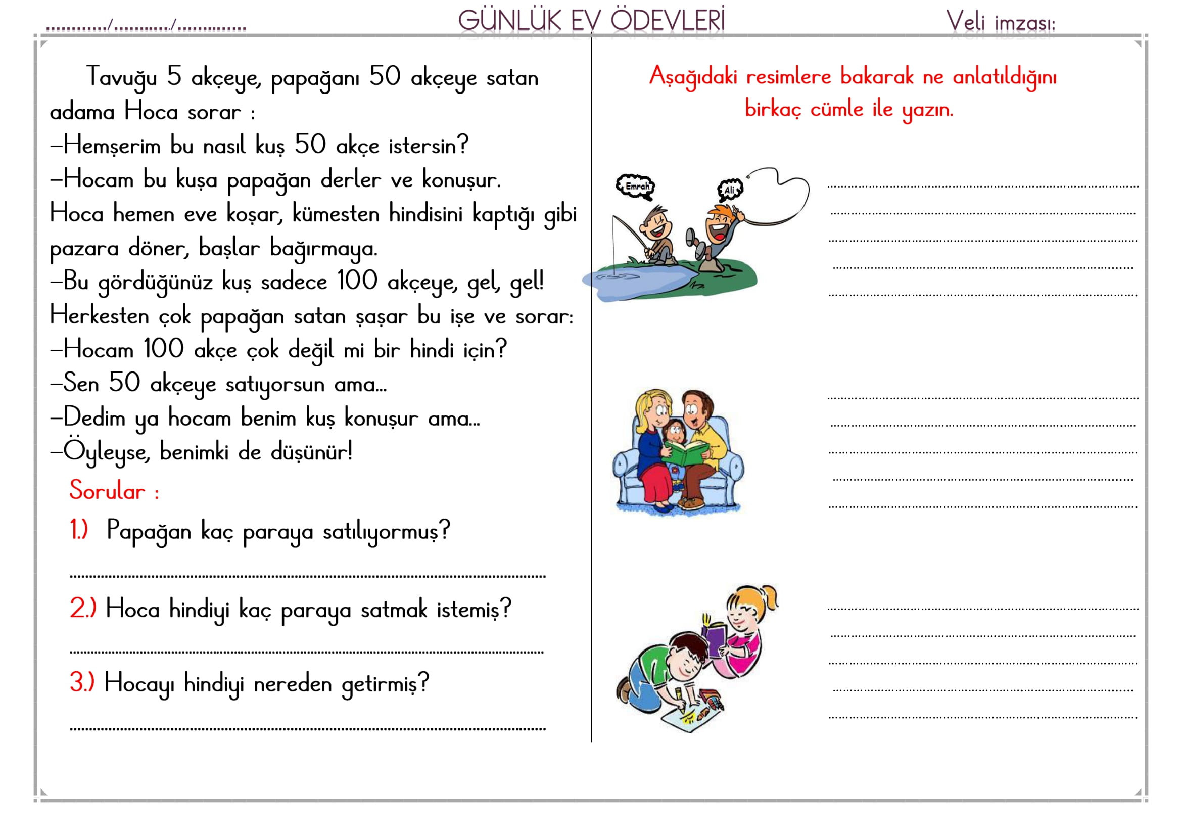 1. Sınıf 10 Şubat 2025 Günlük Ev Ödevi