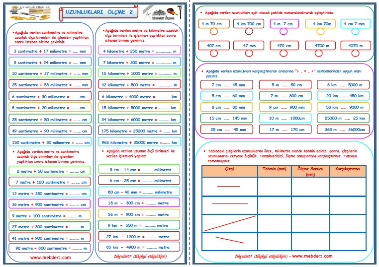 4. Sınıf Matematik Uzunlukları Ölçme Çalışması 2 (2 Sayfa)