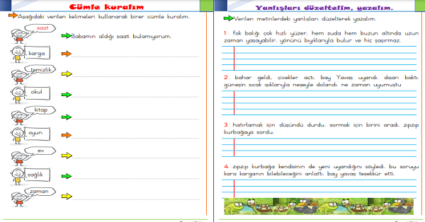 1. Sınıf Türkçe Cümle Kuralım Ve Dikte Etkinliği