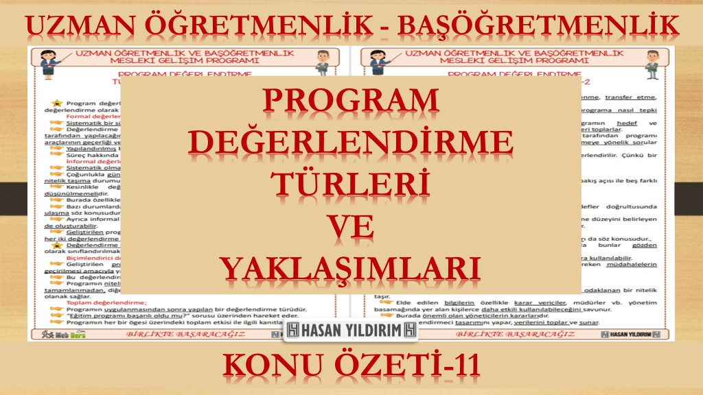Program Değerlendirme Türleri ve Yaklaşımları (Konu Özeti-11)