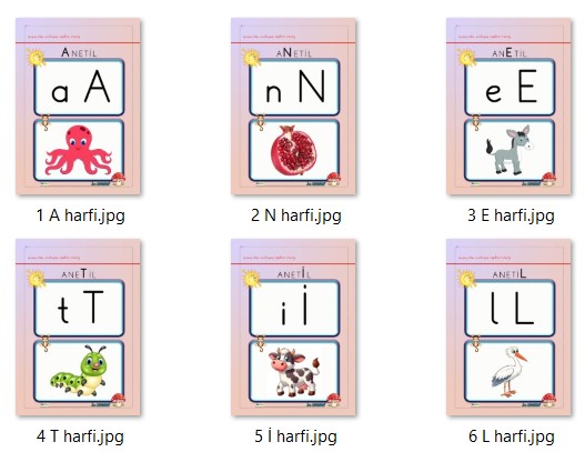 1. Grup Pano Harfler (a, n, e, t, i, l)
