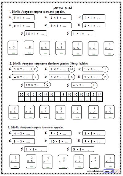 2. Sınıf Matematik Çarpma İşlemi Etkinliği 4