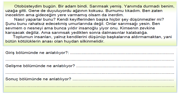 4. Sınıf Türkçe Metnin Bölümleri Etkinliği