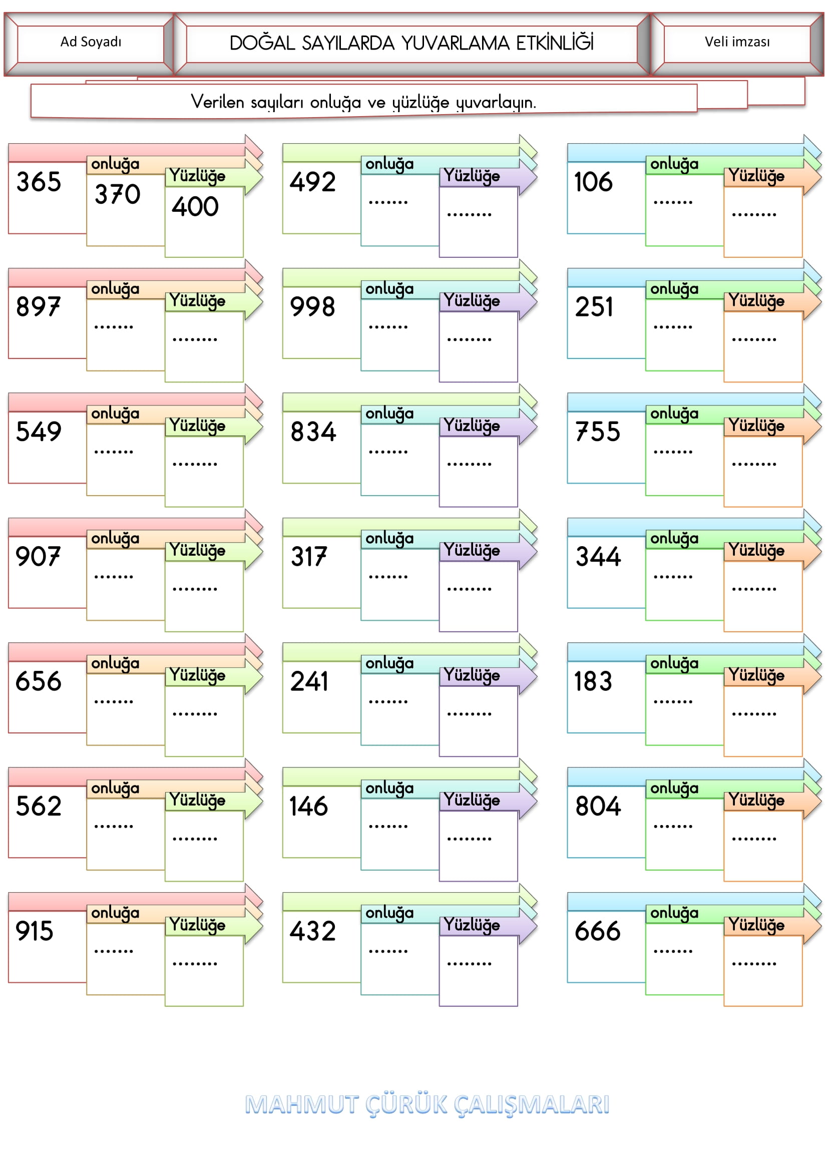 3. Sınıf - Matematik Üç Basamaklı Sayılarda Yuvarlama Etkinliği