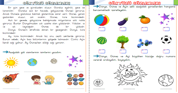 1. Sınıf Hayat Bilgisi Gökyüzünde Neler Var Etkinliği (5 Sayfa)