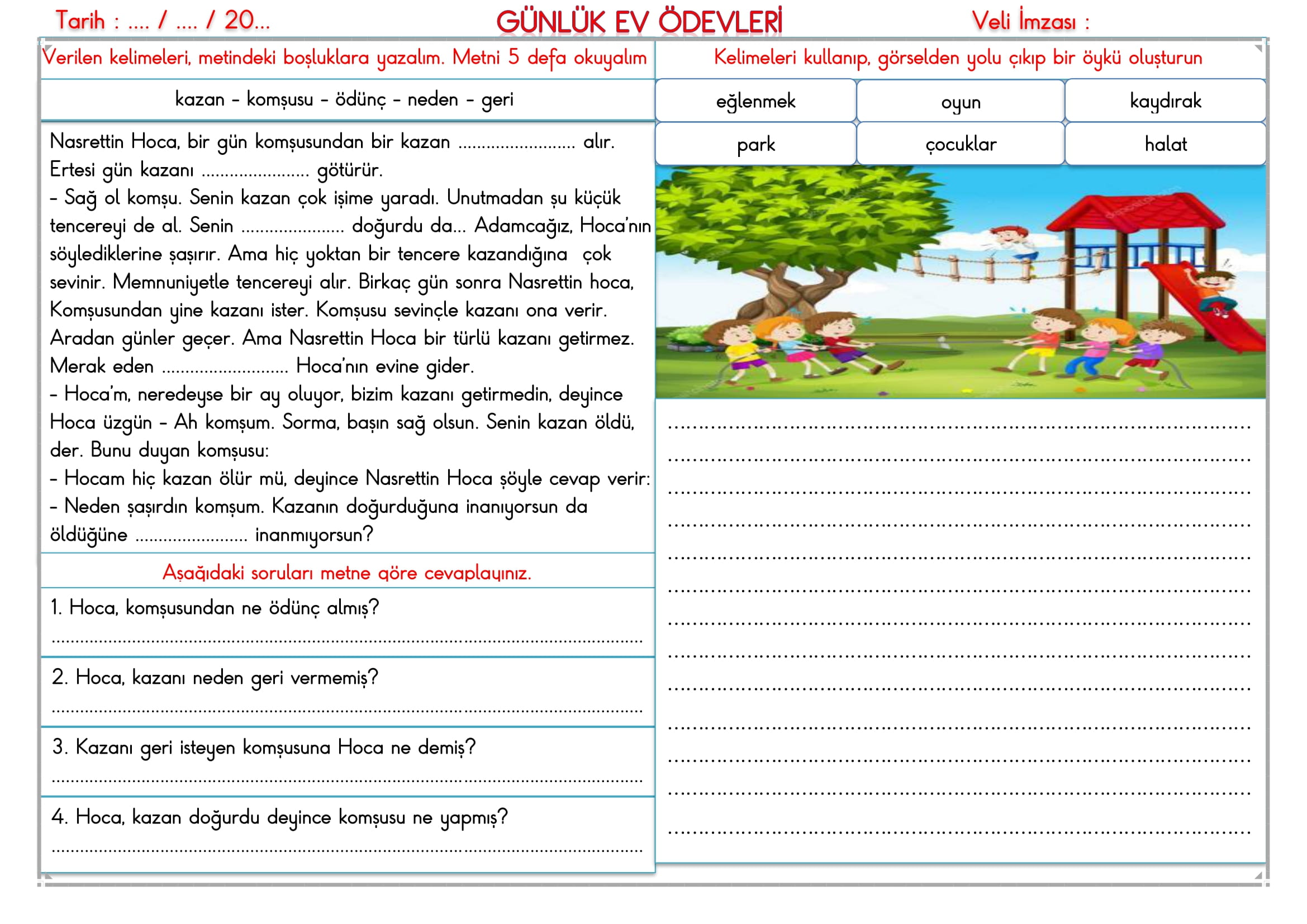 2. Sınıf 07 Ocak 2025 Günlük Ev Ödevleri