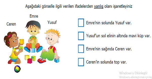 2. Sınıf Matematik Yer, Yön ve Hareket Etkinliği 3