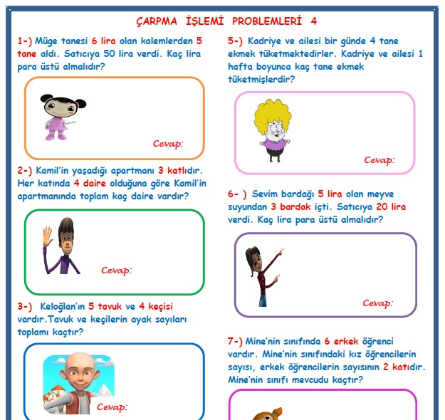 2. Sınıf Matematik Çarpma İşlemi Problemleri 4