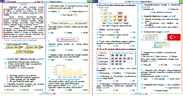 3. Sınıf Haftalık Kazanım Değerlendirme Testi 11. Hafta (24 - 28 Kasım)