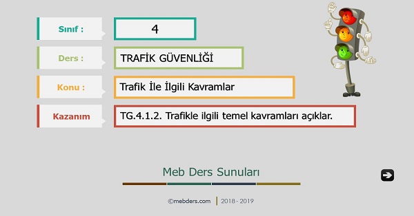 4. Sınıf Trafik Güvenliği - Trafik İle İlgili Kavramlar Sunusu