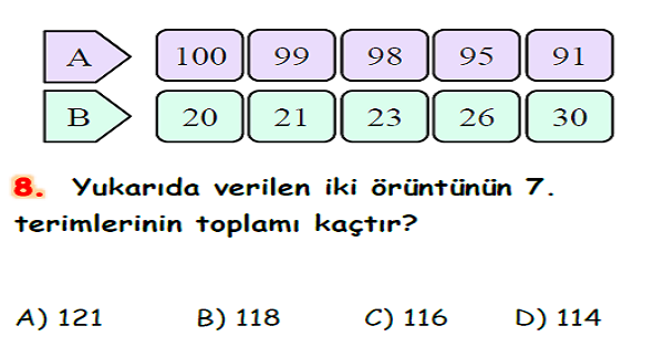 4. Sınıf Matematik Doğal Sayılarda Örüntü Yaprak Test