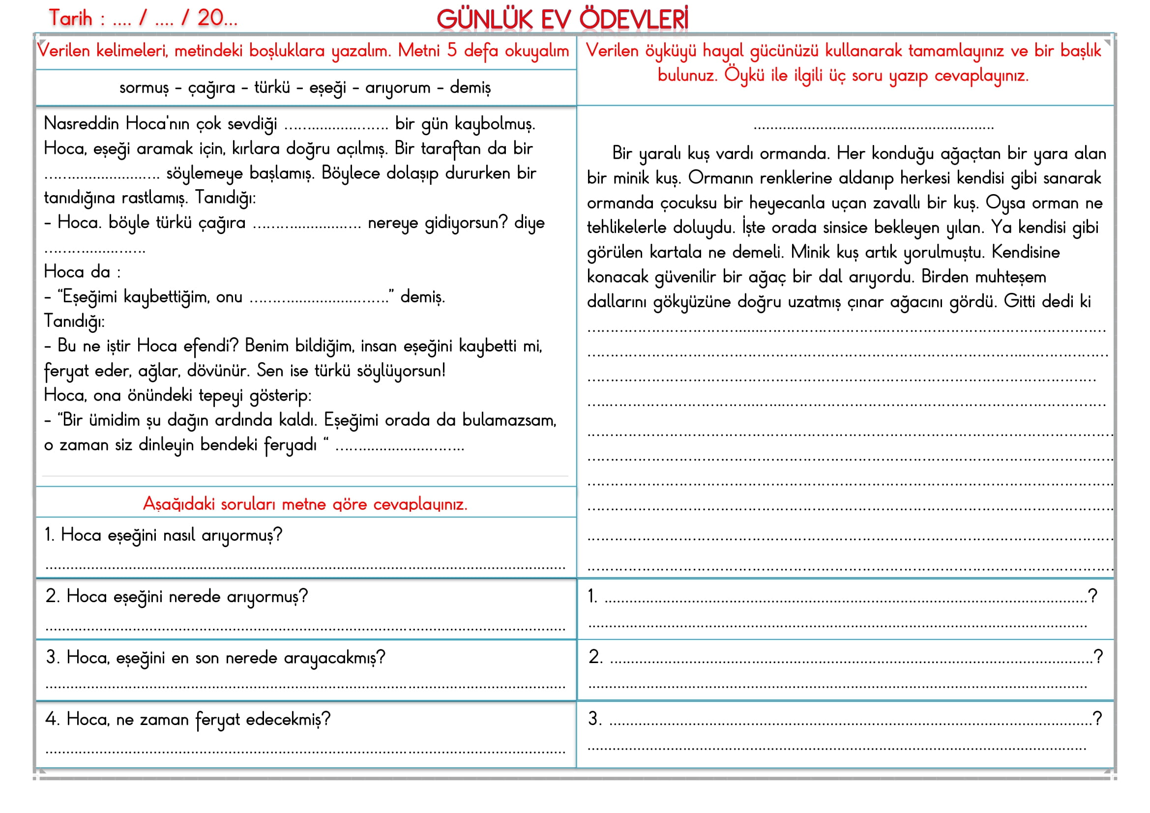 2. Sınıf 13 Haziran 2025 Günlük Ev Ödevi