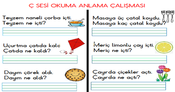 1. Sınıf İlk Okuma Yazma (Ç-ç Sesi) Okuma Anlama Çalışması