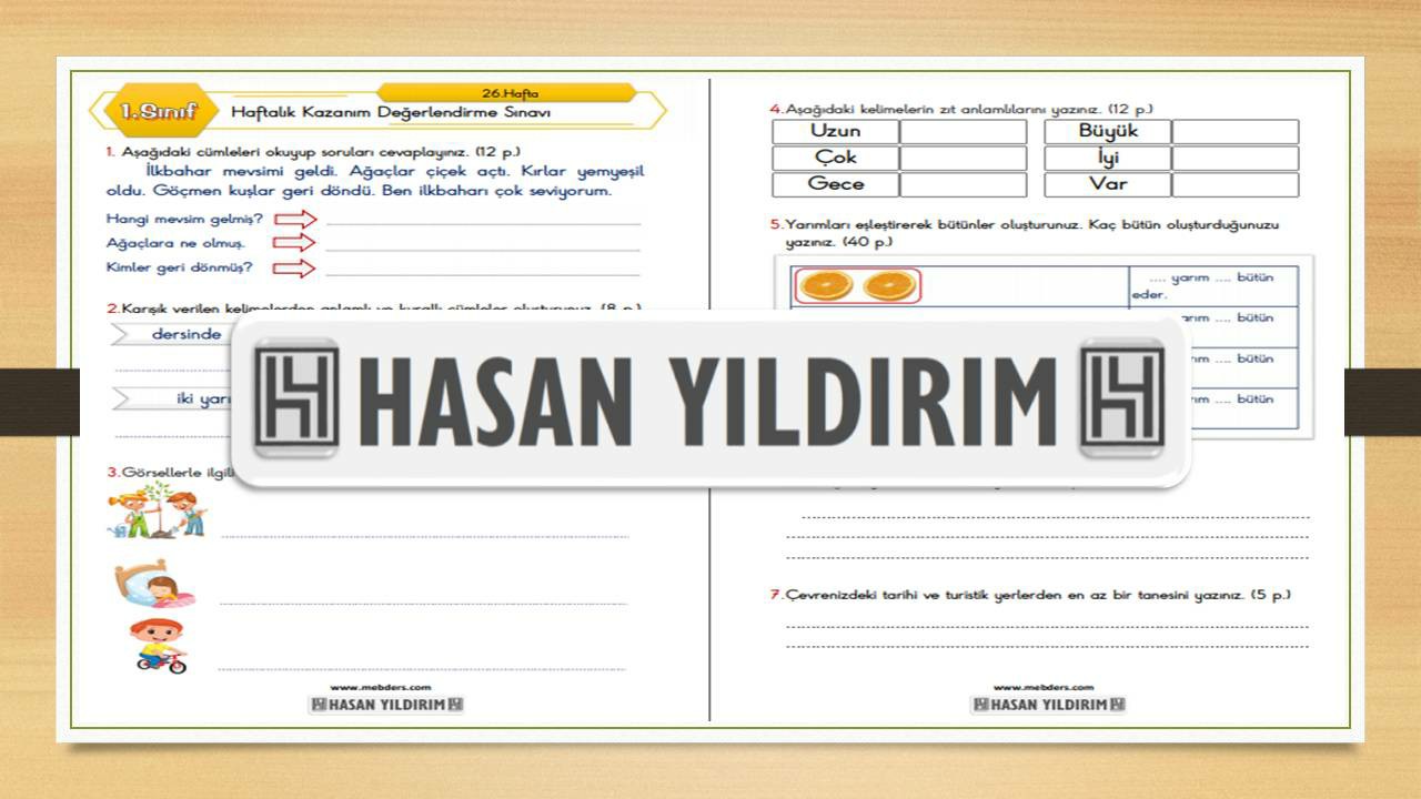 1. Sınıf Haftalık Değerlendirme Sınavı-26.Hafta(12-16 Nisan)