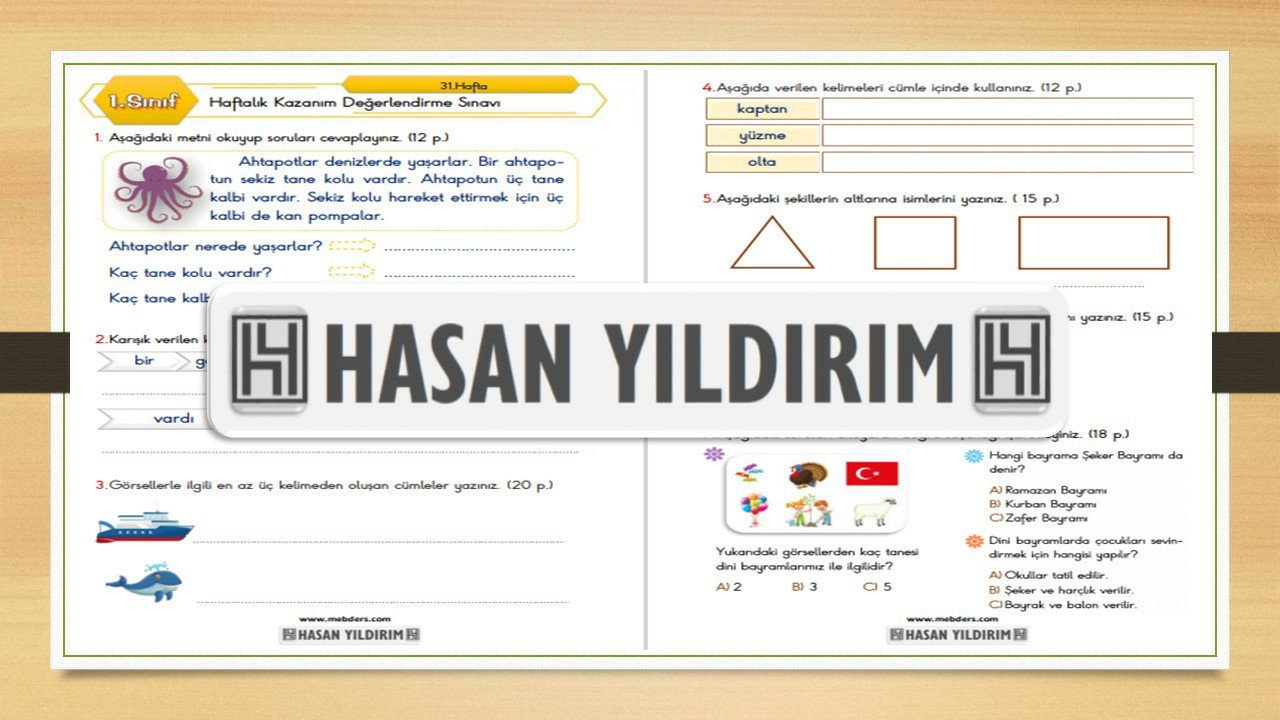 1. Sınıf Haftalık Değerlendirme Sınavı-31.Hafta(17-21 Mayıs)