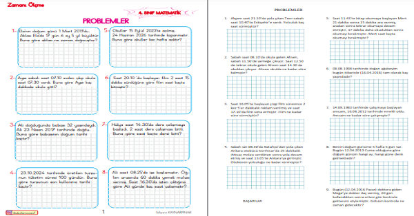 4. Sınıf Matematik Zaman Ölçme Problemleri