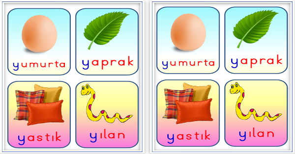 1. Sınıf İlk Okuma Yazma Harf Sezdirme Kartları Y-y Sesi
