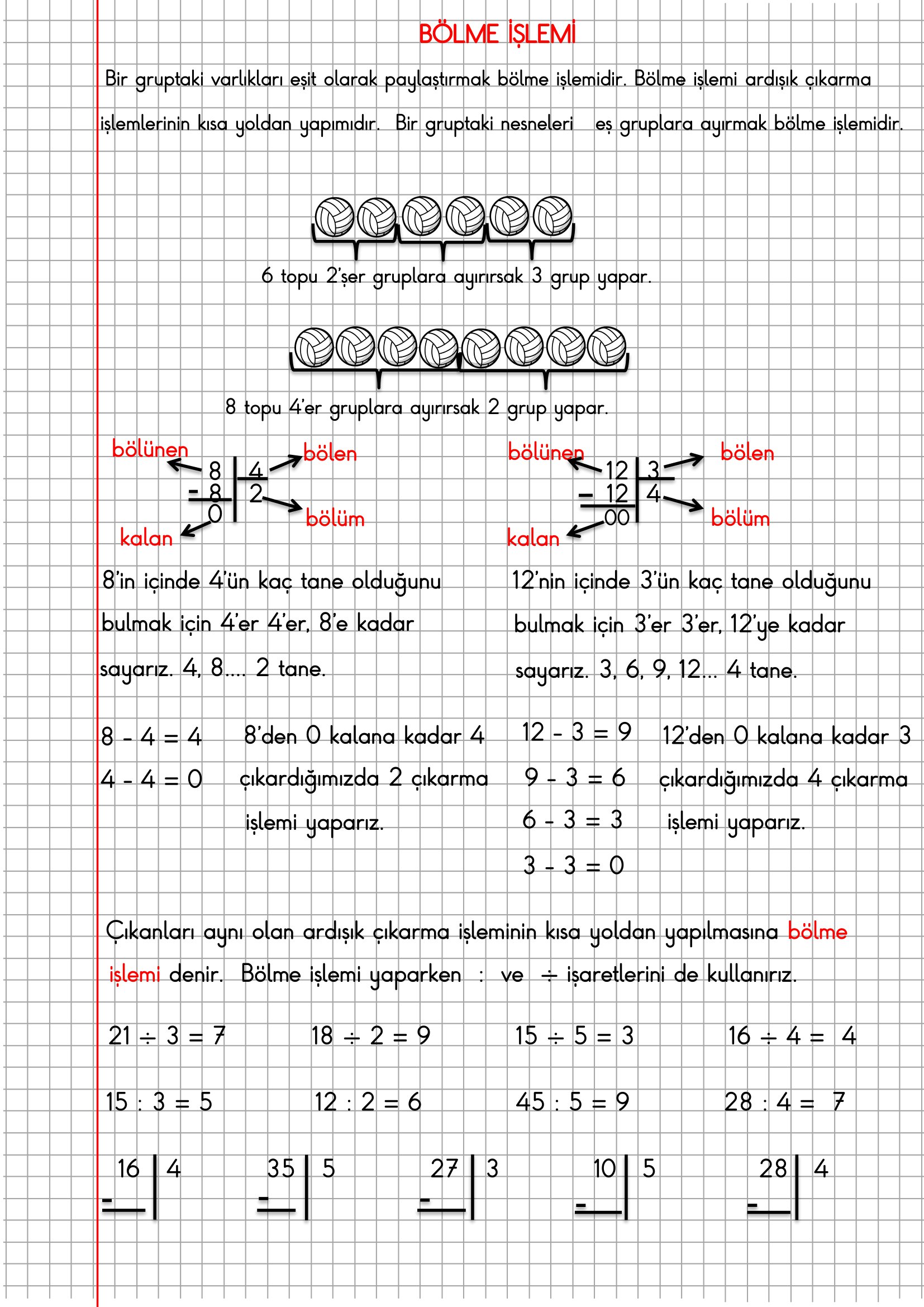 4. Sınıf Matematik Kareli Defterde Bölme İşlemi Konu Anlatımı