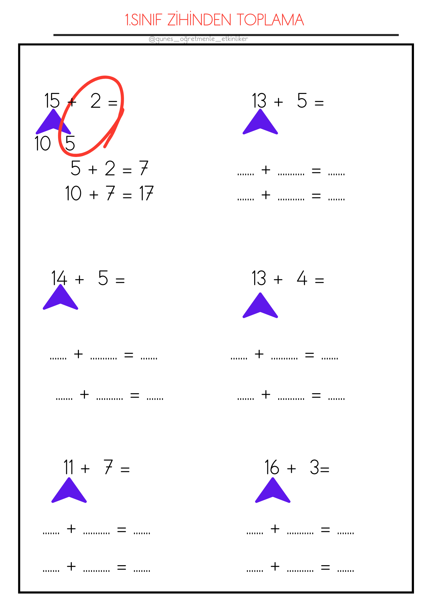 1. Sınıf Matematik Zihinden Toplama İşlemi 5