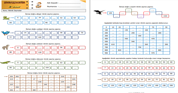3. Sınıf Matematik Ritmik Sayma Etkinliği 2