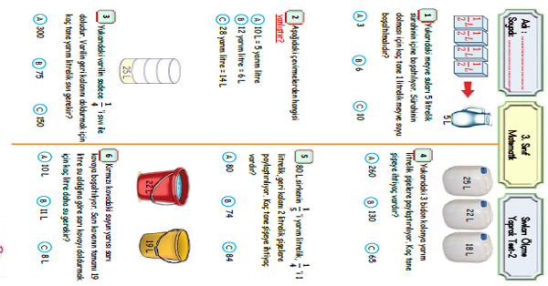 3. Sınıf Matematik Uzunluk Ölçme Yaprak Test-2