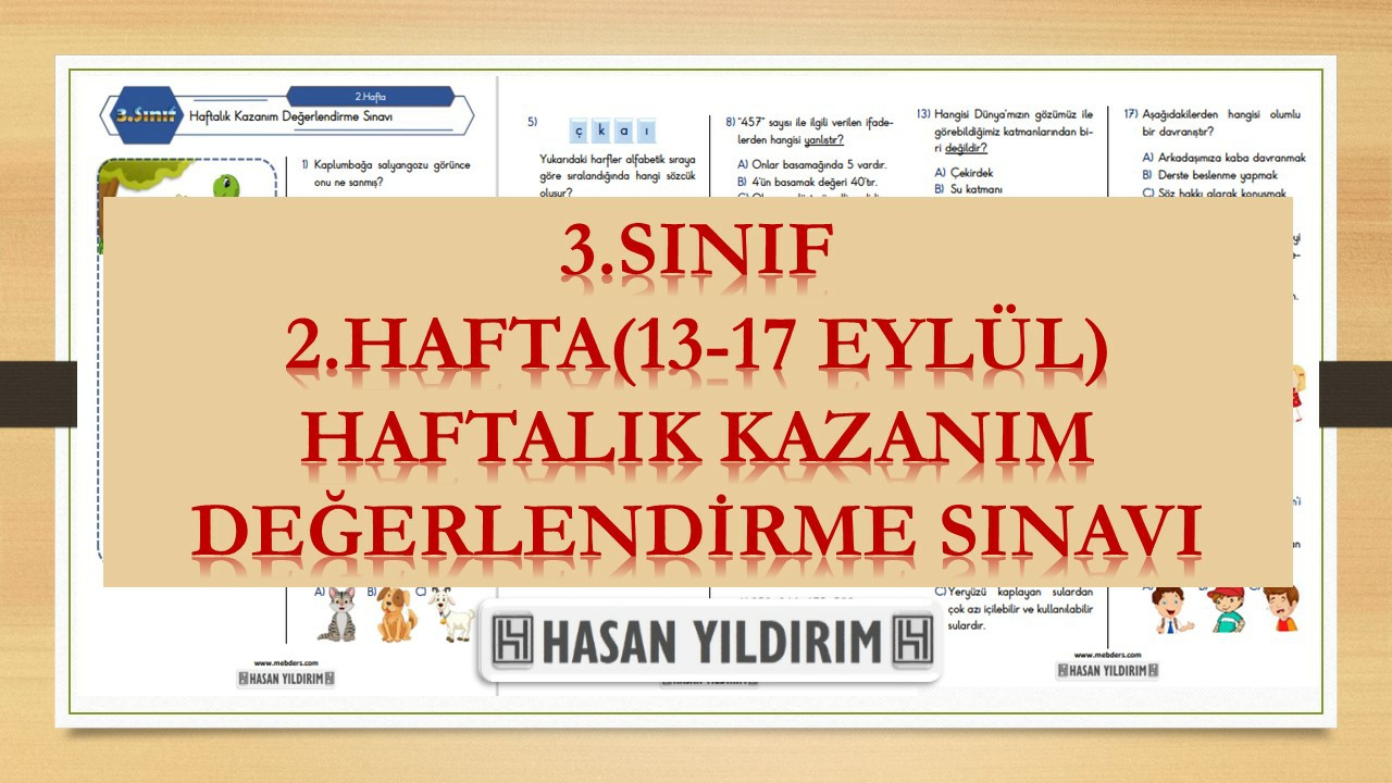 3. Sınıf Haftalık Değerlendirme Testi-2.Hafta(13-17 Eylül)