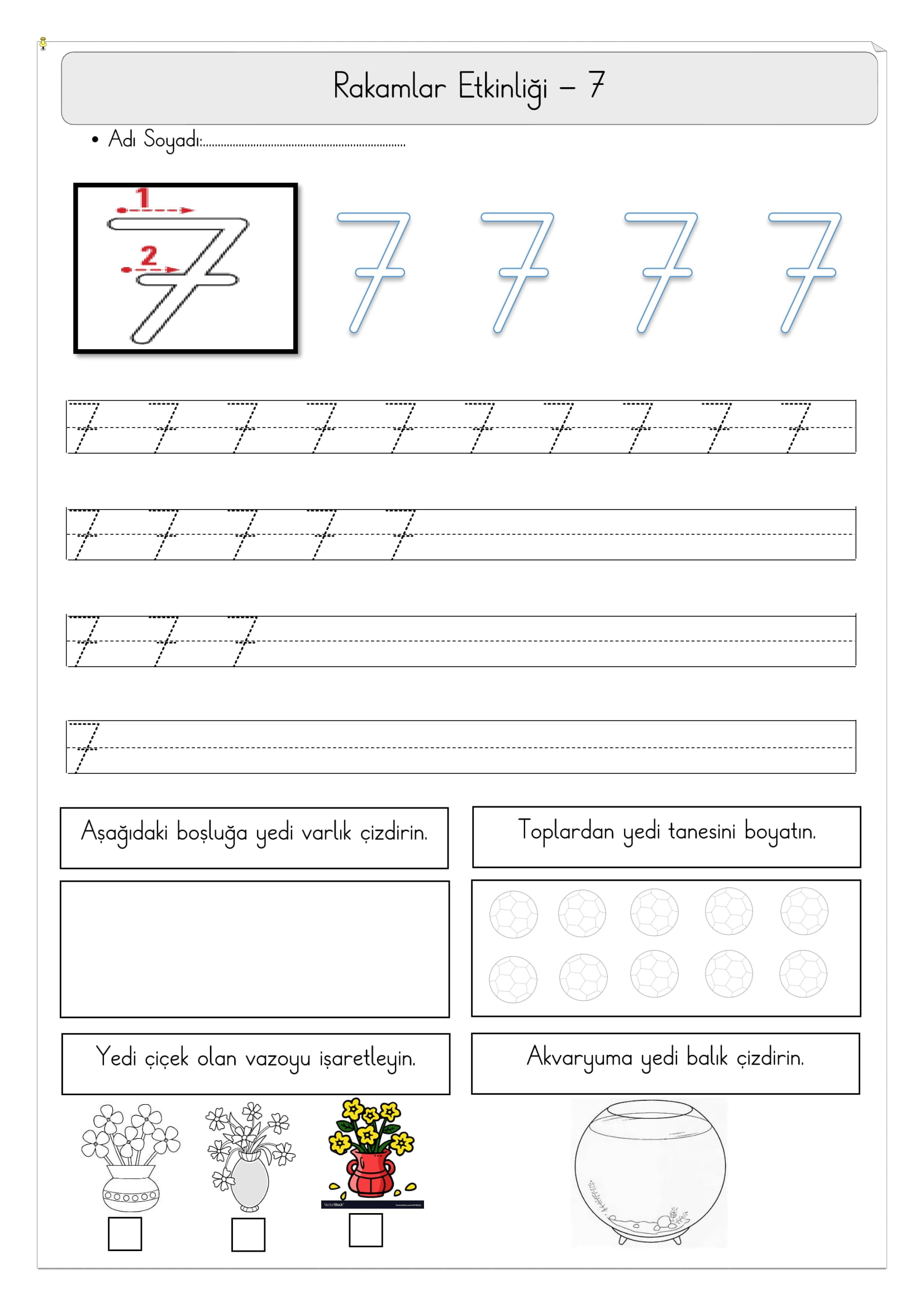 1. Sınıf Matematik 7 Rakamı Etkinliği