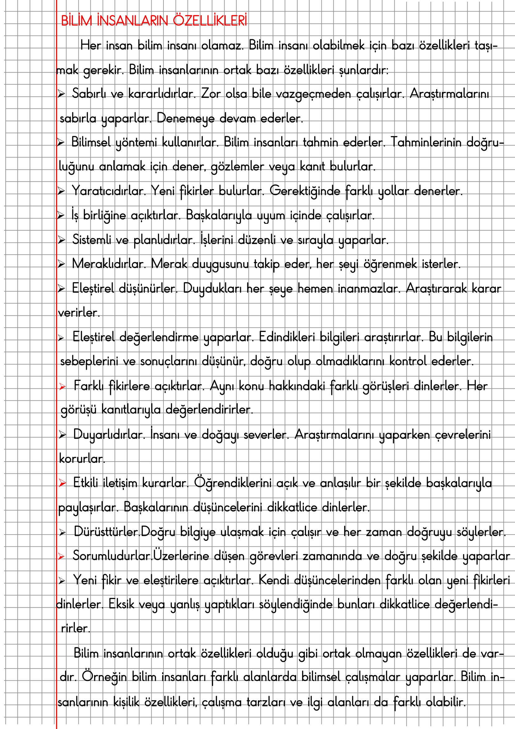 3.Sınıf Fen Bilimleri Bilim İnsanlarının Özellikleri Konu Anlatımı