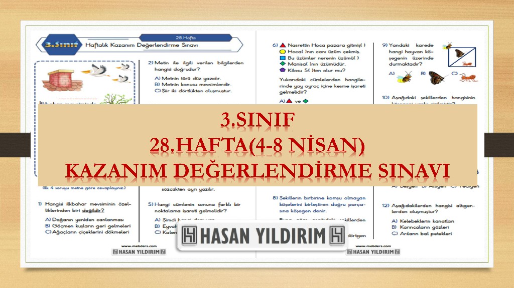 3. Sınıf Haftalık Değerlendirme Testi-28.Hafta(4-8 Nisan)