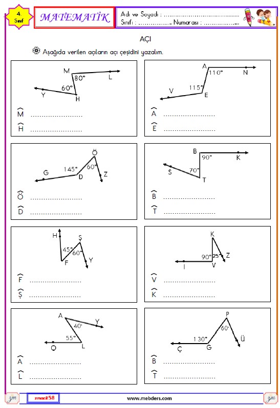 4. Sınıf Matematik Açı Etkinliği 8
