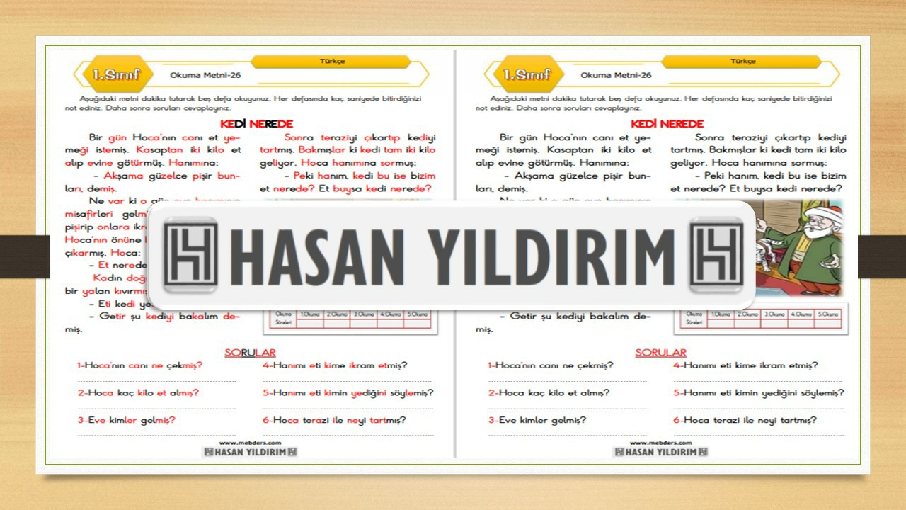 1. Sınıf Türkçe Okuma Metni-26 (Kedi Nerede)
