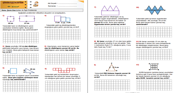 4. Sınıf Matematik Çevre Uzunlukları ile İlgili Problemler 6