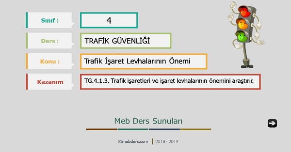 4. Sınıf Trafik Güvenliği - Trafik İşaret Levhalarının Önemi Sunusu