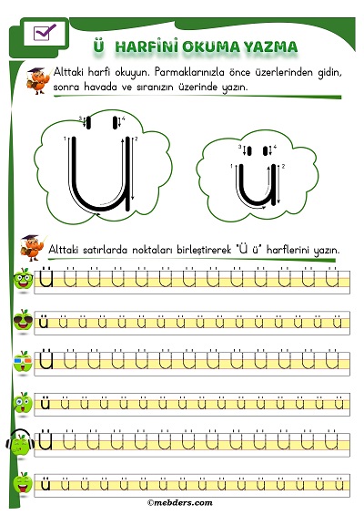 1. Sınıf İlkokuma Ü Sesi Okuma Yazma Etkinliği