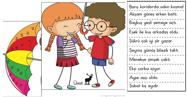 1. Sınıf İlk Okuma Yazma (Ş-ş Sesi) Şemsiye Boya-Katla-Oku Cümle Etkinliği