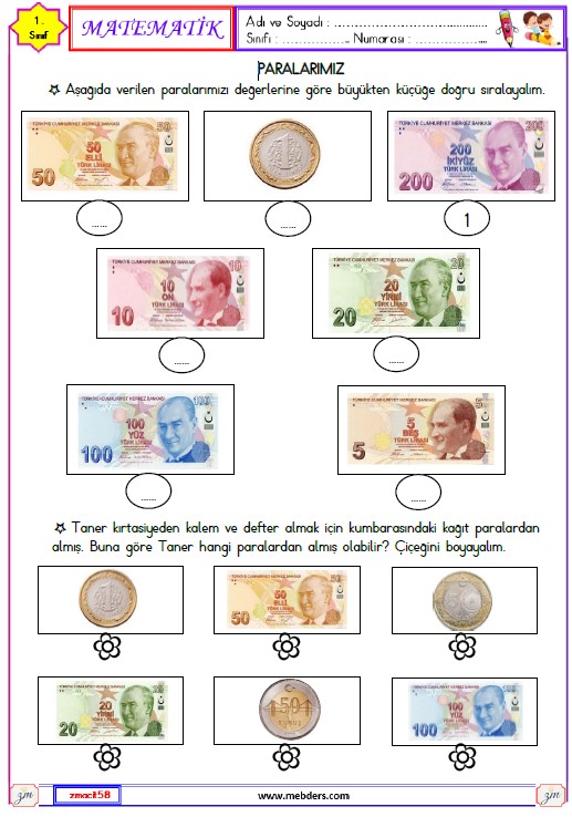 1. Sınıf Matematik Paralaımız Etkinliği 2
