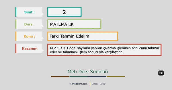 2. Sınıf Matematik Farkı Tahmin Edelim Sunusu