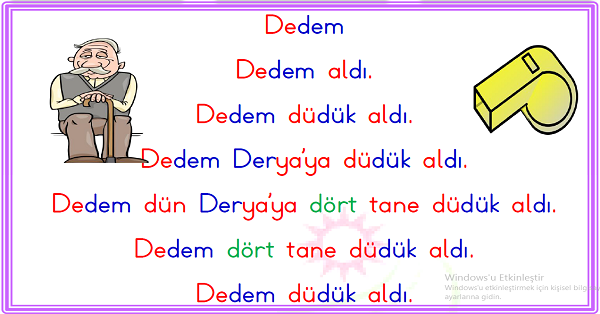 1. Sınıf İlk Okuma Yazma (D-d Sesi) Karesel Okuma Metinleri